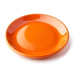 Orange round ceramic plate shown from a side view, featuring a vibrant and glossy surface. Ideal for adding a pop of color to modern table settings