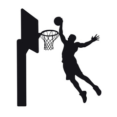 Black silhouette vector of a basketball player jump action.