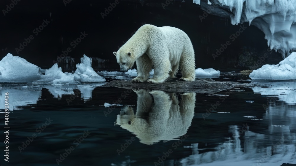 Wall mural polar bear reflecting on melting ice in the arctic