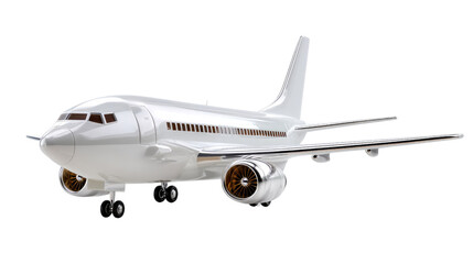 Obraz premium Silver Airplane Model: A sleek, silver model airplane, meticulously detailed, poised for takeoff against a clean background. This image evokes a sense of travel and adventure.