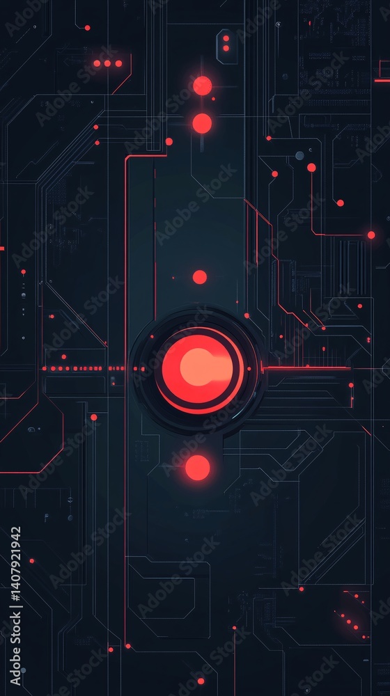 Aufkleber red button powering up futuristic circuit board technology