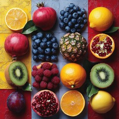 Vibrant Pop Art Fruit Collage Bright Colors Fresh Healthy Food