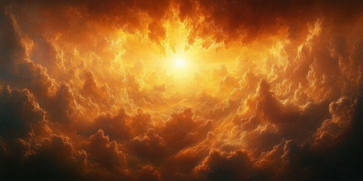 Dramatic Cloudscape with Illuminating Sunburst in a Heavenly Sky