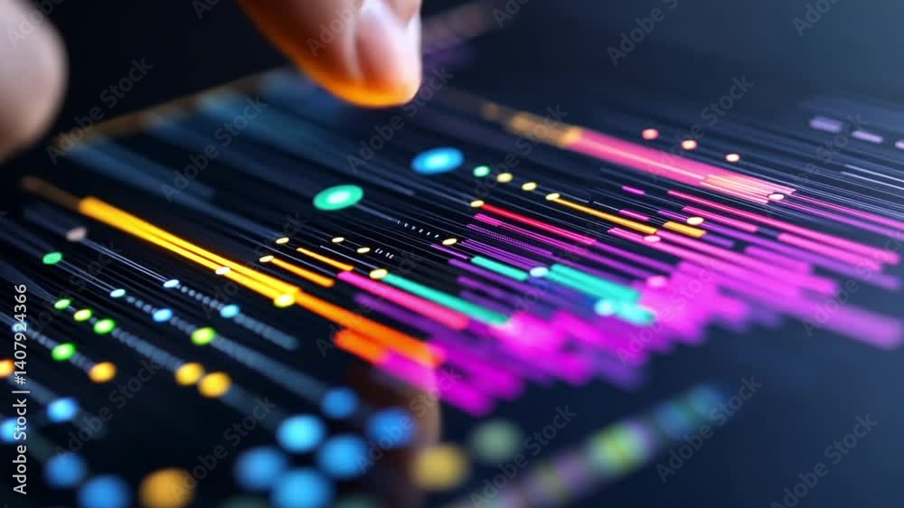 Poster interactive data visualization: a fingertip's control over colorful digital streams