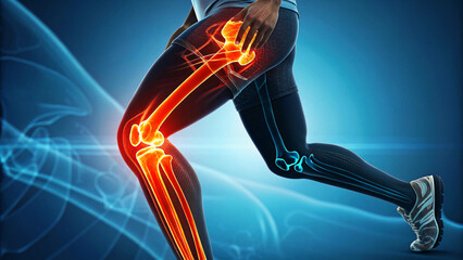 Detailed illustration of a human knee joint highlighting motion