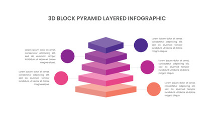 Stacked 3d Block Pyramid Infographic Template Design with 5 Layers