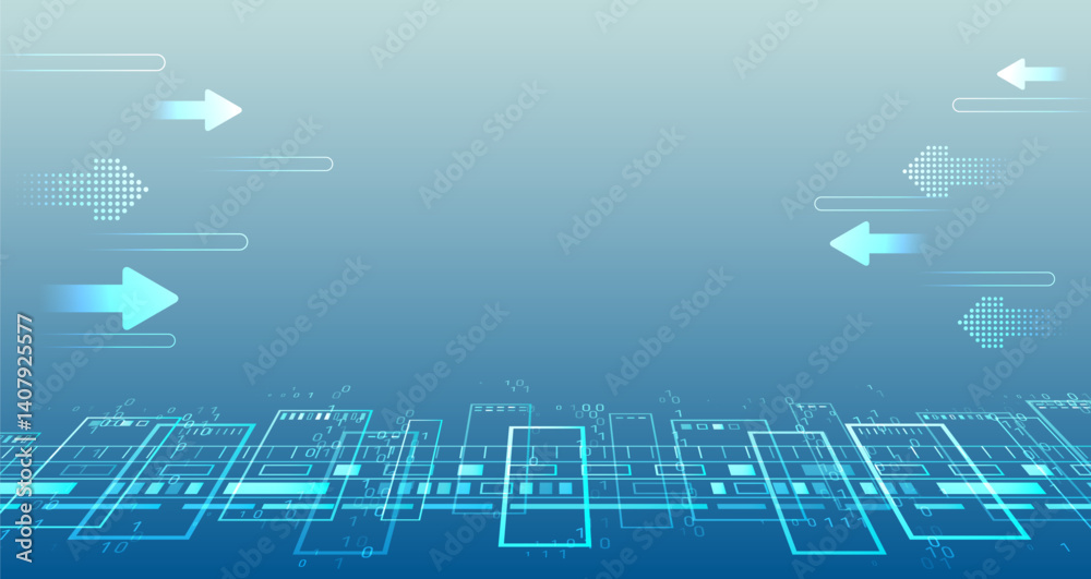 Poster Vector illustration for banner or presentation on technology, science and medicine. Modern technological design. Abstract high-tech background with arrows and glowing lines. Data transfer
