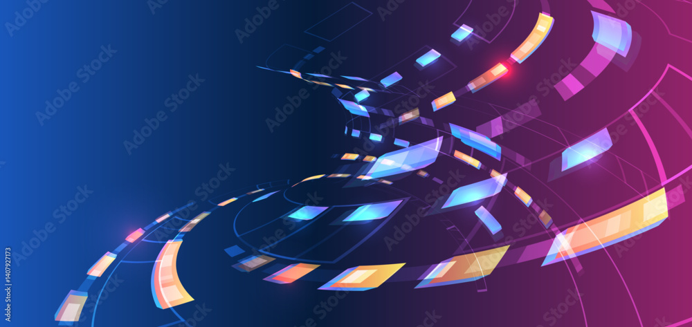 Aufkleber Dynamic abstract background with neon curved elements and digital motion effects. Perfect for high-tech, futuristic and digital interface themes.