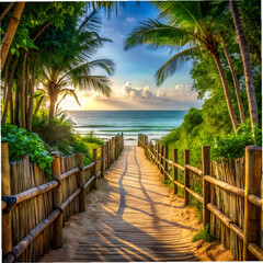 Obraz premium Tropical Beach Path with landscape