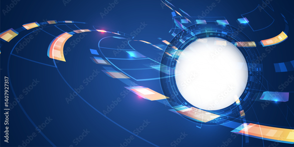 Aufkleber Perfect for high-tech, futuristic and digital interface themes. Dynamic abstract background with neon curved elements and digital motion effects.