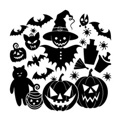 Vector Halloween silhouette illustration set