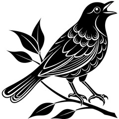 Obraz premium vector silhouette of a nightingale perched and singing, 