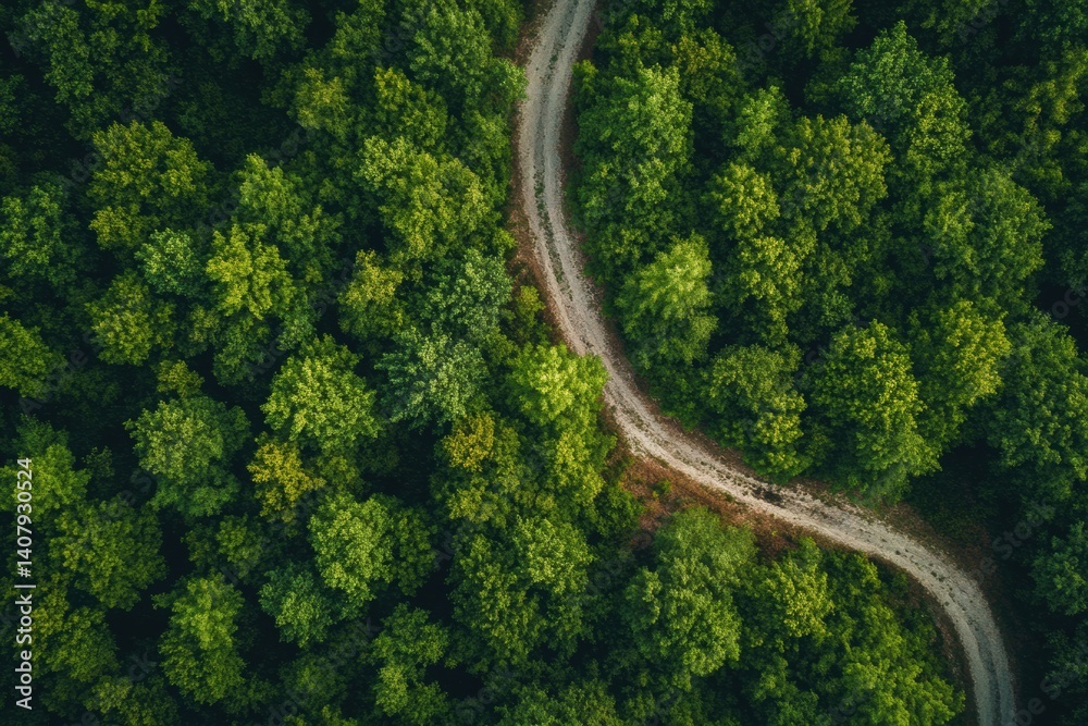 Poster maze of paths below a dense forest canopy with varying shades of green in bright daylight