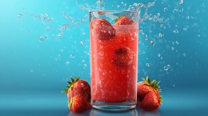 Strawberry Drink Splash Fresh Fruit Juice in Glass