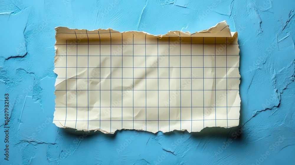 Poster empty note paper mockup message reminder card template isolated on transparent background checkered blue paper texture grunge ripped adhesive washi tape business office stationery object