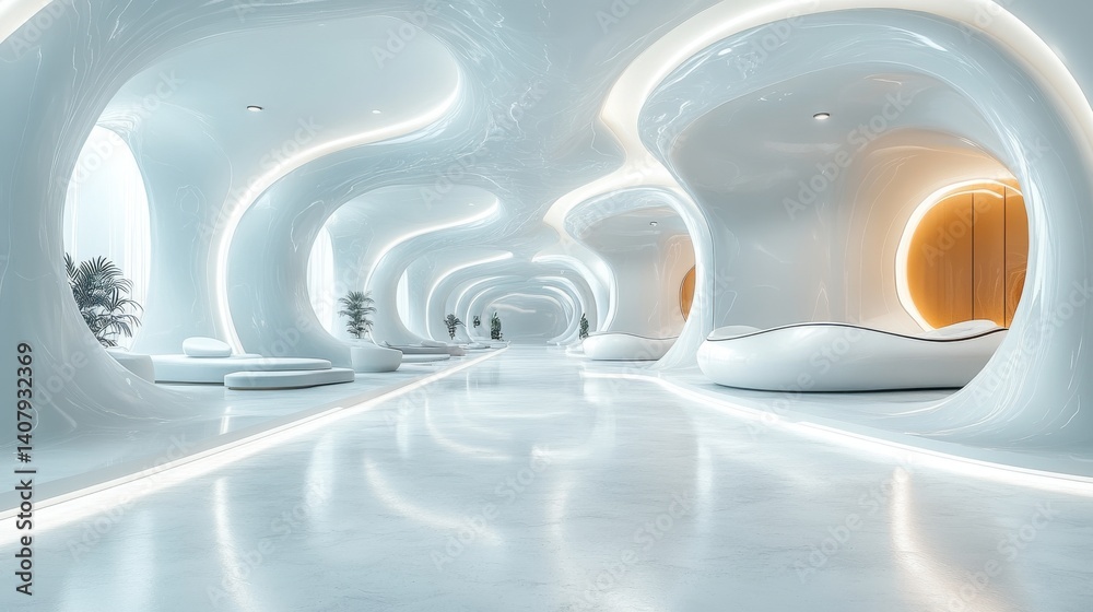 Poster empty space inside futuristic room showroom spaceship hall or studio in perspective include ceiling 