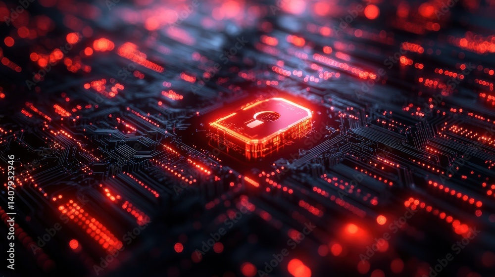 Fototapete encrypted data breach alert cybersecurity vulnerability concept,digital lock symbol,binary code surrounding 3d rendering