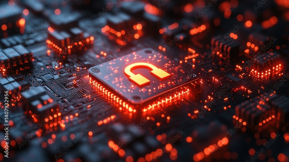 Poster encrypted data breach alert cybersecurity vulnerability concept,digital lock symbol,binary code surrounding 3d rendering,photo stock