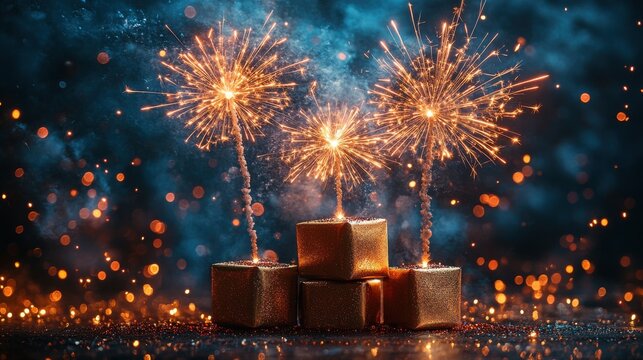 end of year wrap up sale banner featuring fireworks,glitter effects,stock photo