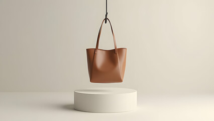 Brown tote bag on white background 