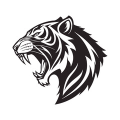 Tiger Head Silhouette - Bold Black and White Wild Cat Illustration