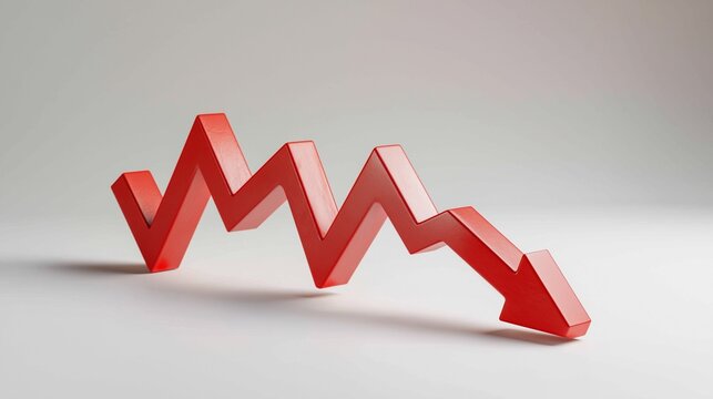 A red zigzag arrow pointing downward symbolizes decline or negative trends, often associated with financial markets or statistics.