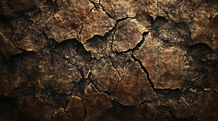 Obraz premium Rugged stone surface with natural cracks and texture, earthy tones and depth, abstract natural pattern 