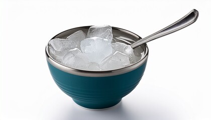 a cup of ice with a spoon in it cutout image and isolated on white background