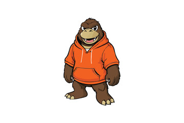 Obraz premium Colorful Cartoon Gorilla Dressed in Vibrant Orange Hoodie: Stylish Character Art Perfect for Branding, Animation, and Merchandise