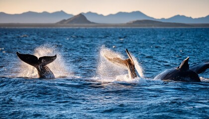 Fototapeta premium baja california s remote beaches majestic whales breaching in the azure waters tranquil coastal paradise vibrant marine life