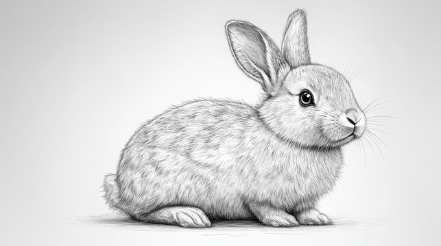 fluffy rabbit sitting calmly featuring intricate line work,realistic texture in a classic illustration style sketch engraving generative ai raster scratch board imitation black,white image