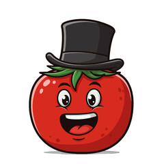 Obraz premium Cute tomato with a top hat smiling and happy character