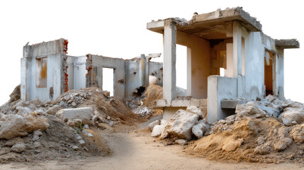 Urban Ruins: A weathered structure stands as a testament to time, its broken walls and crumbling facade evoke stories of the past, a poignant reminder of resilience and the passage of time.