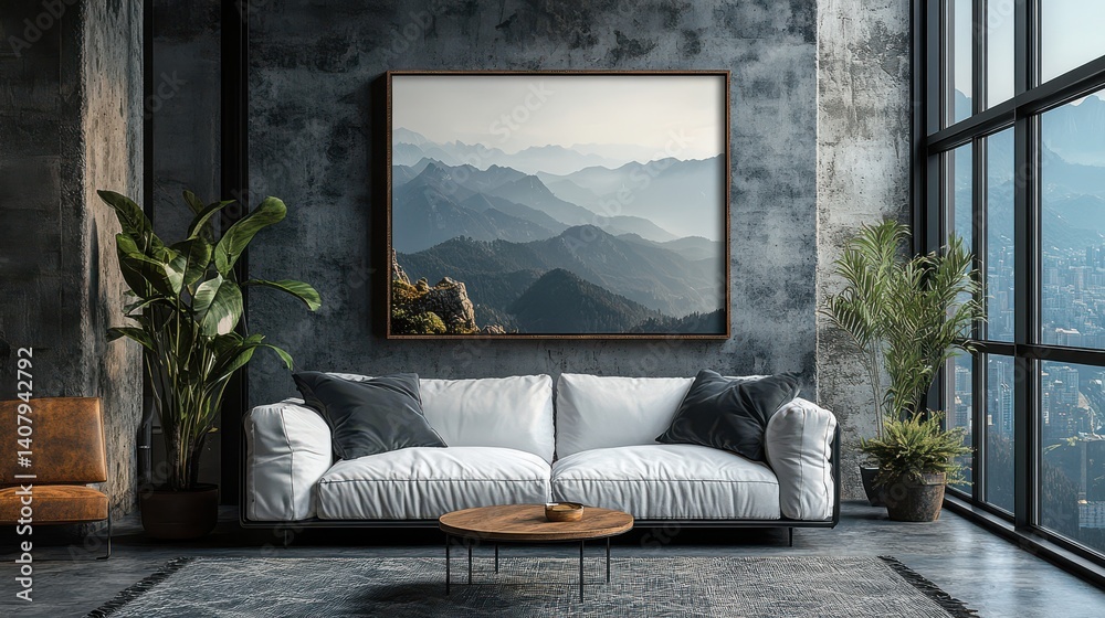 Poster frame mock up horizontal frame bilderram print on demand 4d ultrahd modern location front view wide angle symmetric