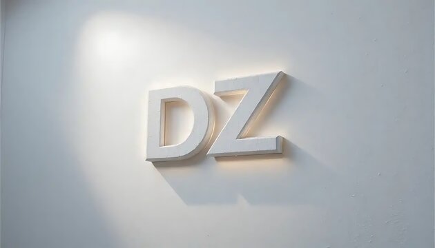 White Wall Letters Dz with Lighting and Shadow Interior Sign Mockup