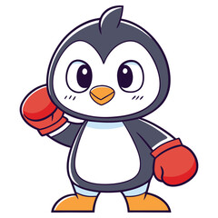 Cartoon Penguin with Boxing Gloves in on Transparent Background