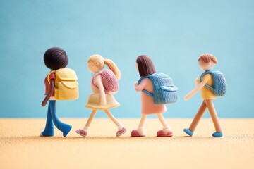 Children walking to school with backpacks on a sunny day