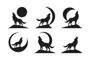 wolf howling at moon vector art silhouette