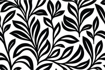 Monochrome Botanical Vines: A Seamless Pattern of Stylized Leaves and Branches, Offering a Classic and Elegant Design Element for Diverse Creative Applications.
