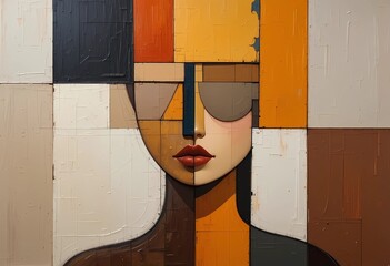 A faceless woman painted in abstract cubist style