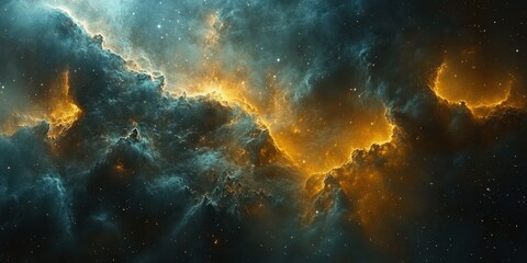 Obraz premium Stunning cosmic clouds illuminated by bright orange and blue hues in a vast expanse of space