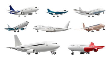 Aviation Fleet: A collection of diverse airliners, each showcasing intricate details of modern aircraft design and engineering, ready for their next global journey.