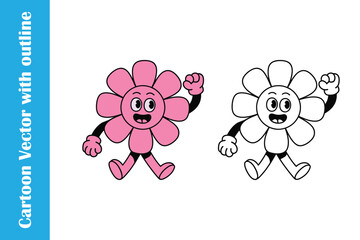 Cartoon Vector with Outline - Retro Flower Character