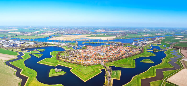 Aerial panorama from the fortified city Heusden in the Netherlands