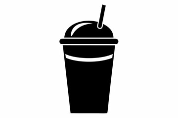 iced coffee in plastic cup silhouette vector illustration
