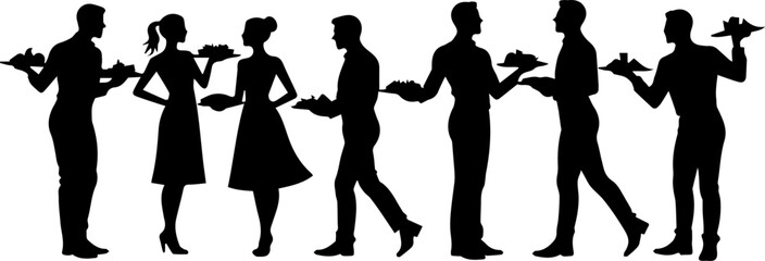 silhouette of waiter on white background