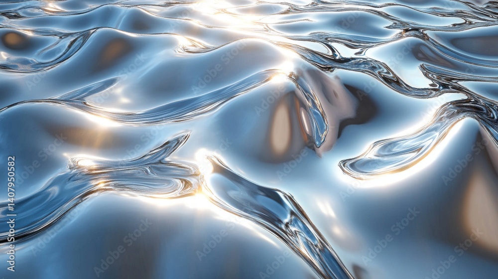 Poster glossy silver metal fluid glossy chrome mirror water effect background backdrop texture 3d render
