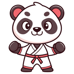 Cartoon Panda Bear Standing Wearing a Karate Gi with Pink Belt on Transparent Background