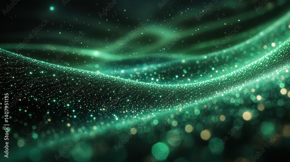 Aufkleber glowing green light patten black background grainy gradient noise texture poster banner backdrop abs