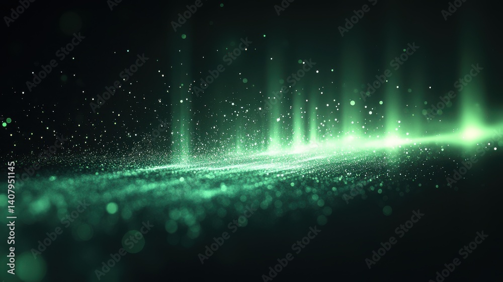 Leinwandbilder glowing green light patten black background grainy gradient noise texture poster banner backdrop abs
